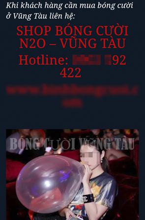 Rao bán “bóng cười” tại TP. Vũng Tàu trên mạng internet.