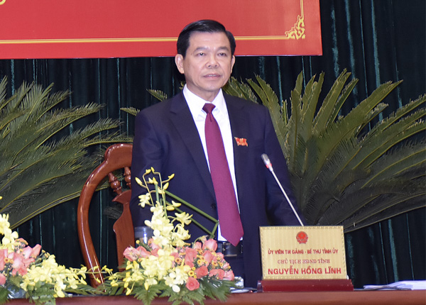 Ông Nguyễn Hồng Lĩnh, Ủy viên Trung ương Đảng, Bí thư Tỉnh ủy, Chủ tịch HĐND tỉnh phát biểu chỉ đạo về trách nhiệm quản lý trong lĩnh vực đất đai.