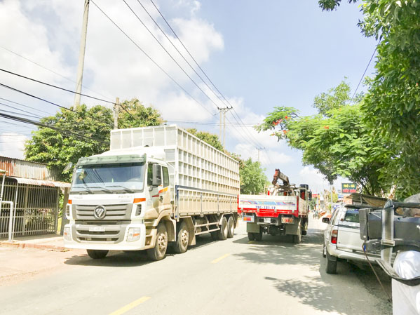 Xe cộ lưu thông với mật độ khá dày trên tuyến đường 81 đoạn qua địa phận xã Tóc Tiên (TX.Phú Mỹ).
