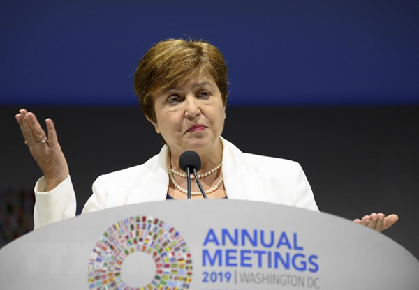 Tổng Giám đốc IMF - bà Kristalina Georgieva phát biểu tại Hội nghị thường niên Quỹ Tiền tệ Quốc tế (IMF) và Ngân hàng Thế giới (WB) ở Washington, DC,Mỹ, ngày 18/10. 