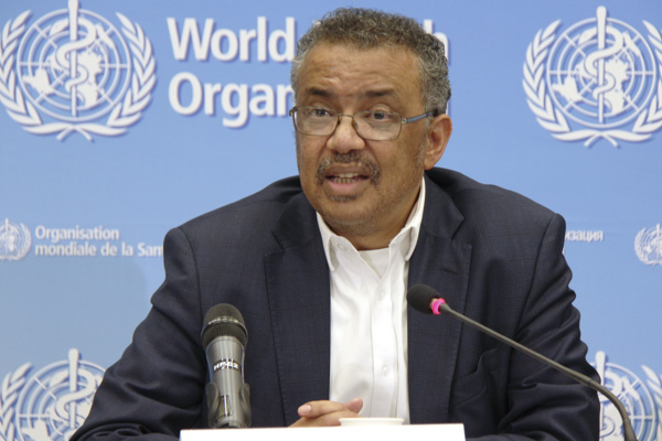 Tổng Giám đốc WHO Tedros Adhanom Ghebreyesus phát biểu tại cuộc họp báo ở Geneva, Thụy Sĩ. 