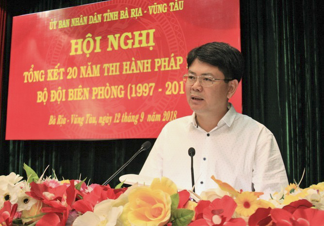 Ông Nguyễn Thanh Tịnh, Phó Chủ tịch UBND tỉnh Bà Rịa-Vũng Tàu phát biểu chỉ đạo tại Hội nghị Tổng kết 20 năm thi hành Pháp lệnh BĐBP (1997-2017). Ảnh: CTV.