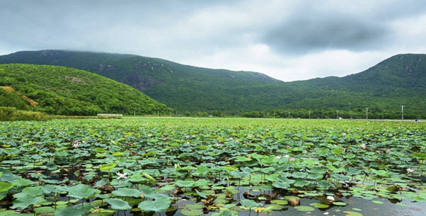 Ngọn Núi Chúa trước hồ Quang Trung ở Côn Đảo.
