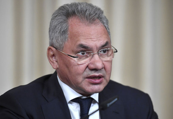 Bộ trưởng Quốc phòng Nga Sergei Shoigu phát biểu  tại một cuộc họp báo ở thủ đô Moscow.