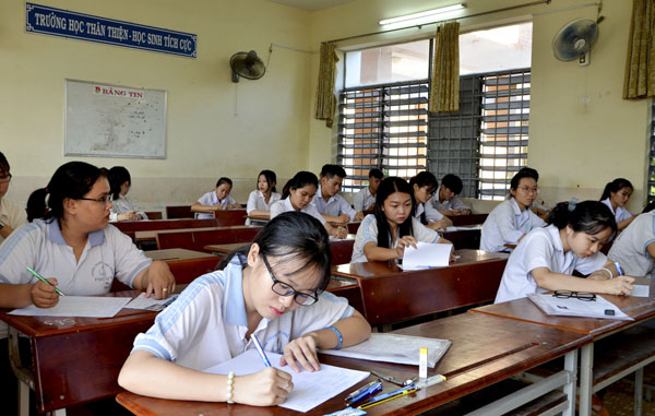 HS tham gia Kỳ thi THPT quốc gia năm 2019 tại điểm thi THPT Phú Mỹ. Ảnh: D.Q