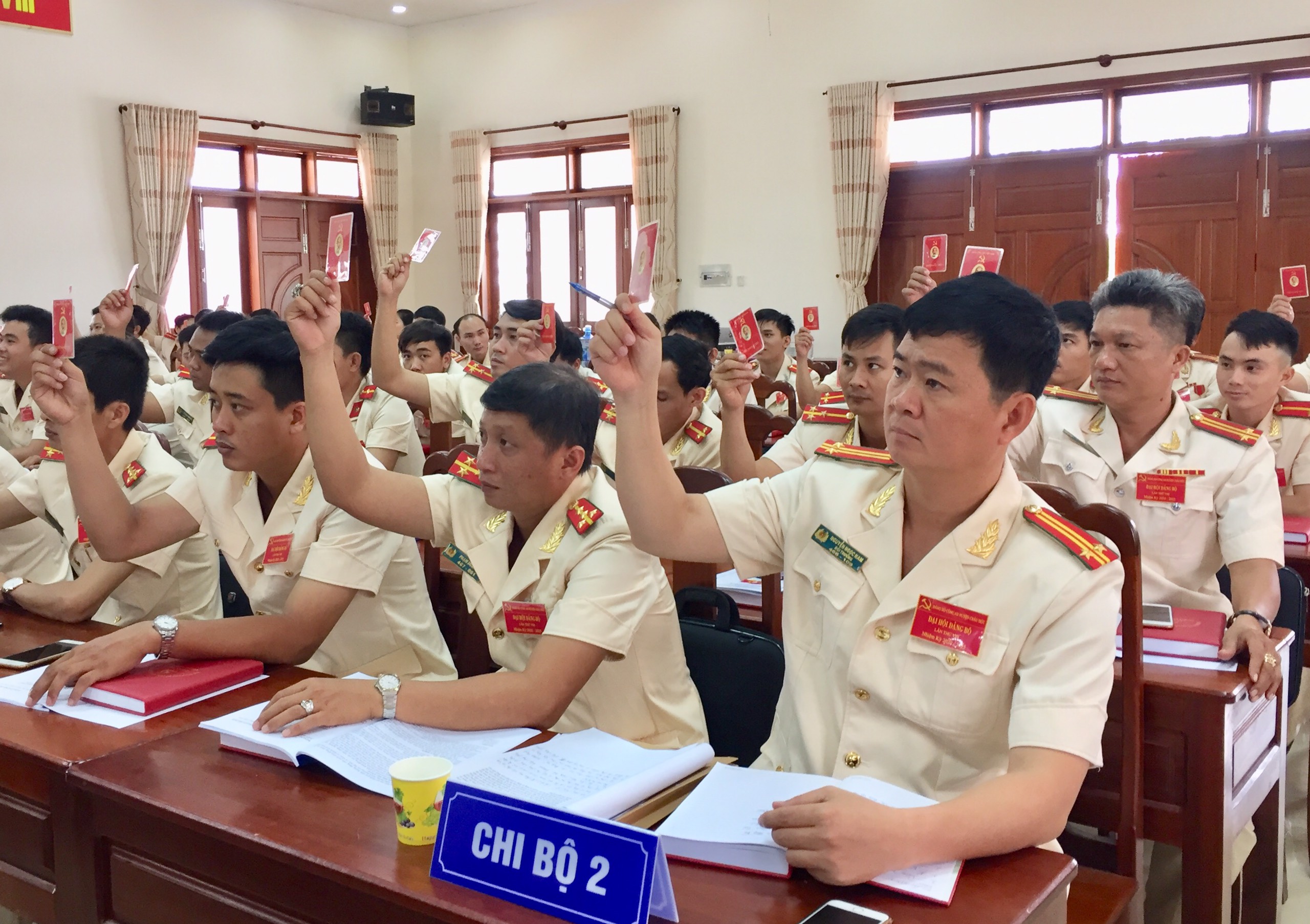các đại biểu biểu quyết thông qua nghị quyết Đại hội