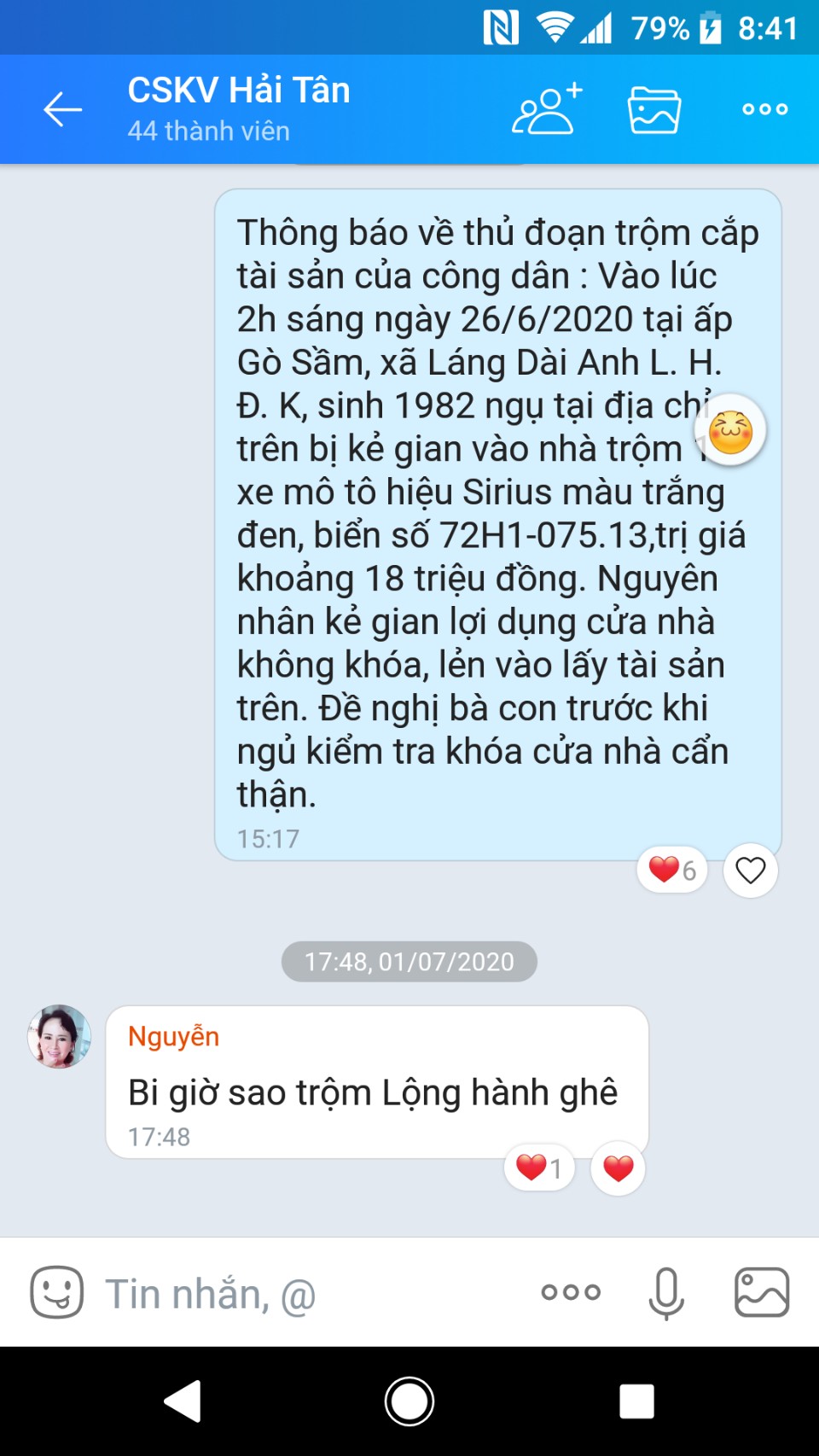 Những thông tin liên quan đến tình hình ANTT được chia sẻ trong các nhóm Zalo.