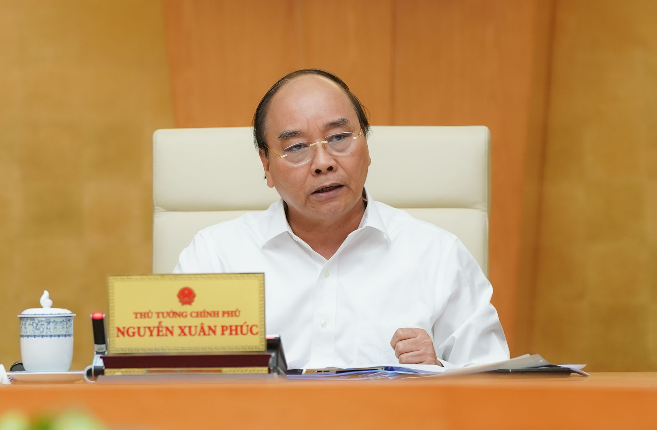Thủ tướng Nguyễn Xuân Phúc phát biểu chỉ đạo tại cuộc họp.