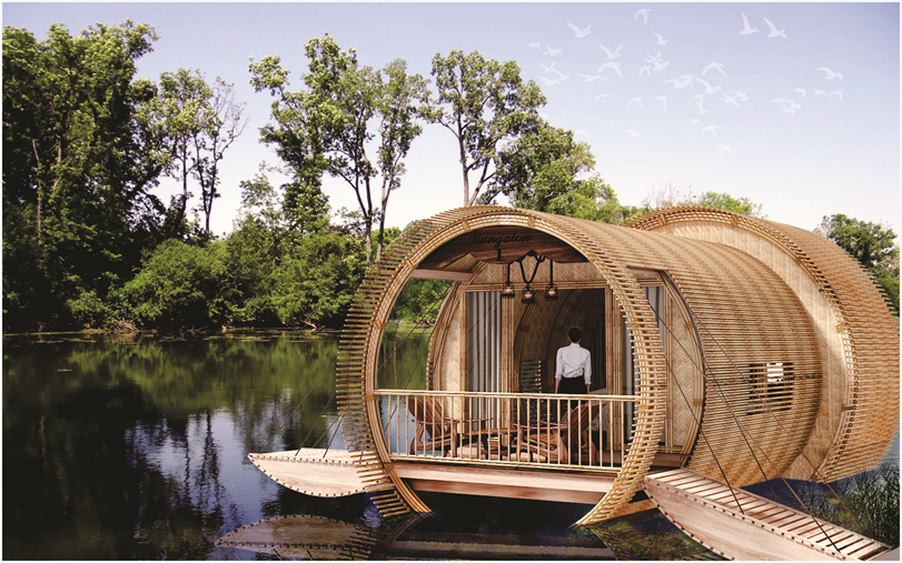  “Bungalow Thủy Mộc” lấy ý tưởng cách điệu từ công trình Guinness Việt Nam “trúc bạch long  - Trà Sư”. 