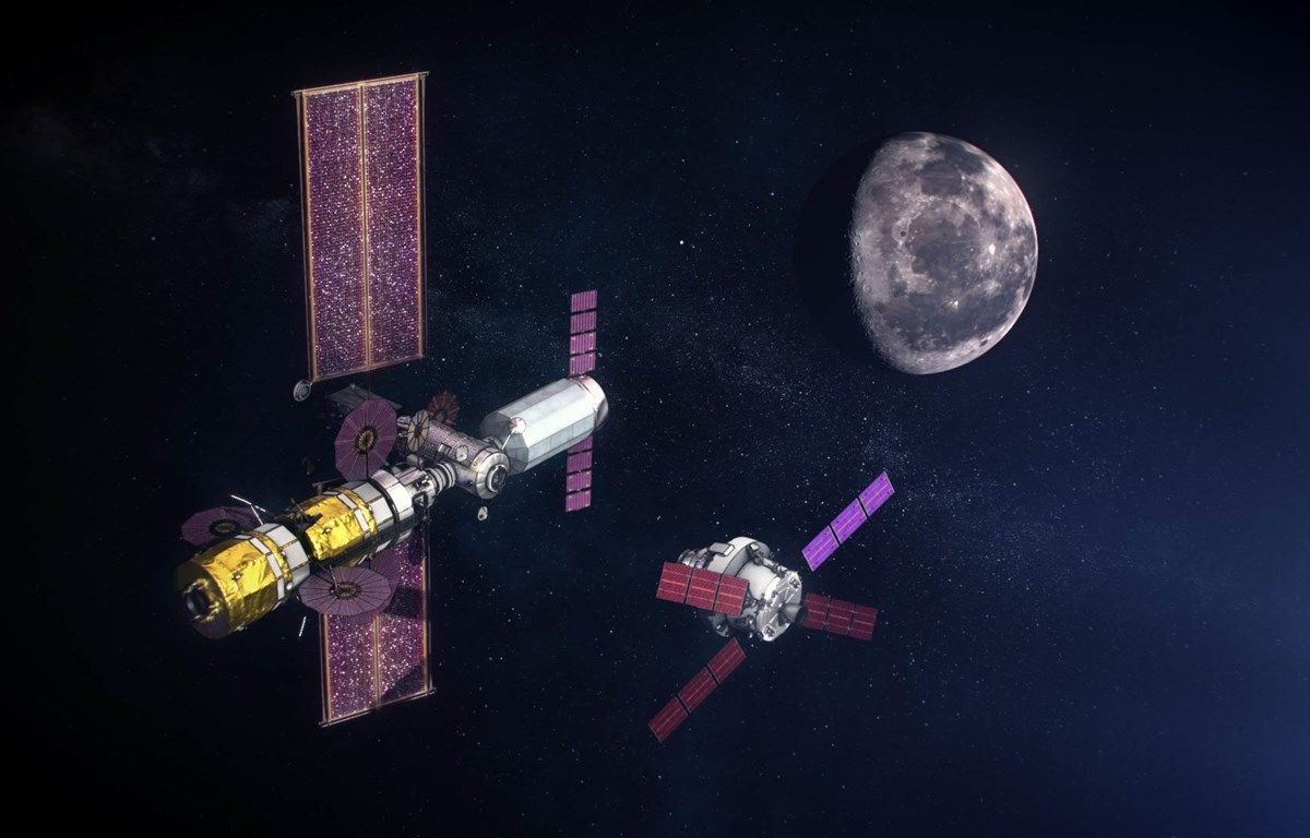 Mô phỏng trạm không gian Gateway trong dự án chinh phục Mặt Trăng. (Nguồn: NASA)