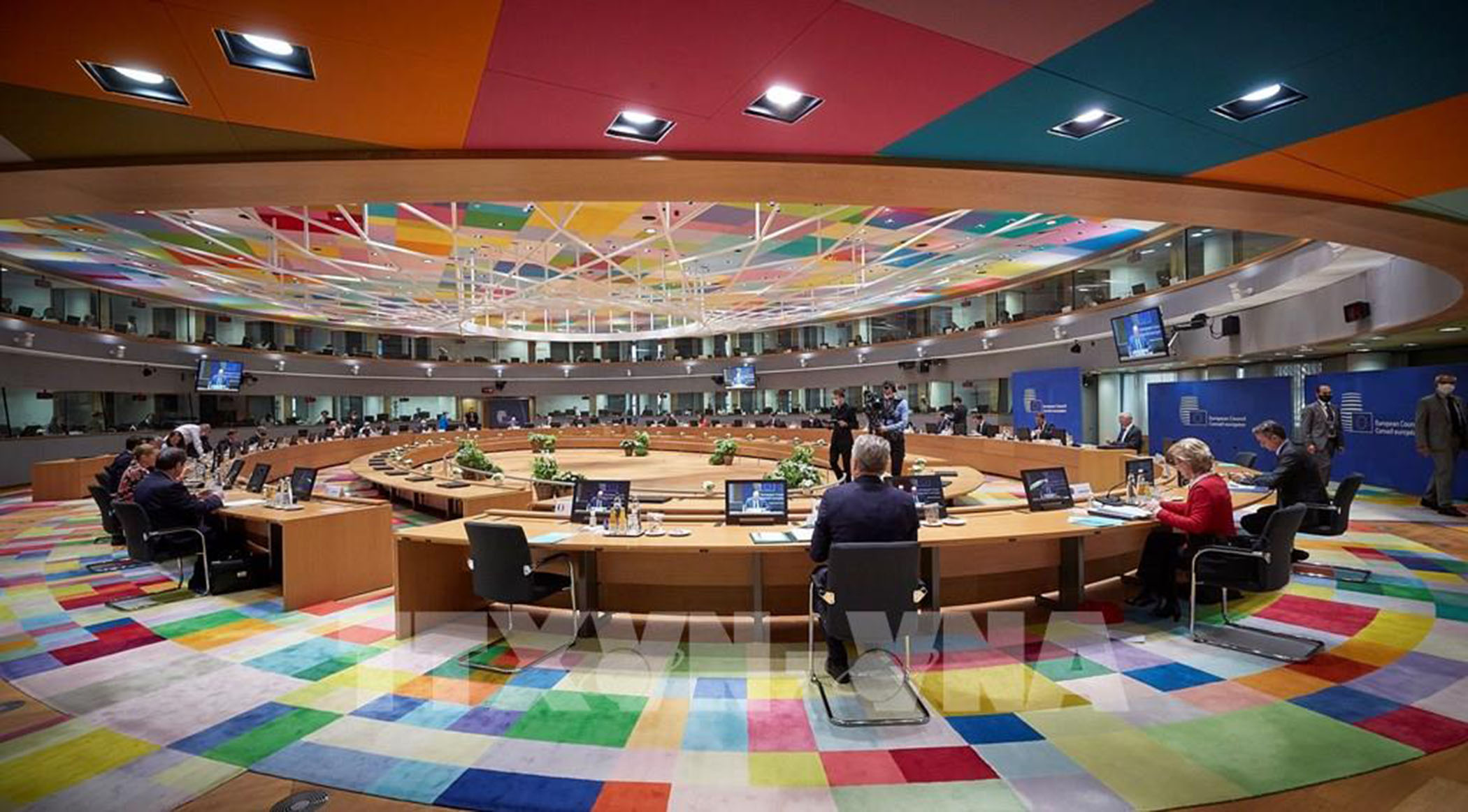Các đại biểu tham dự Hội nghị thượng đỉnh EU tại Brussels, Bỉ ngày 18/7/2020.