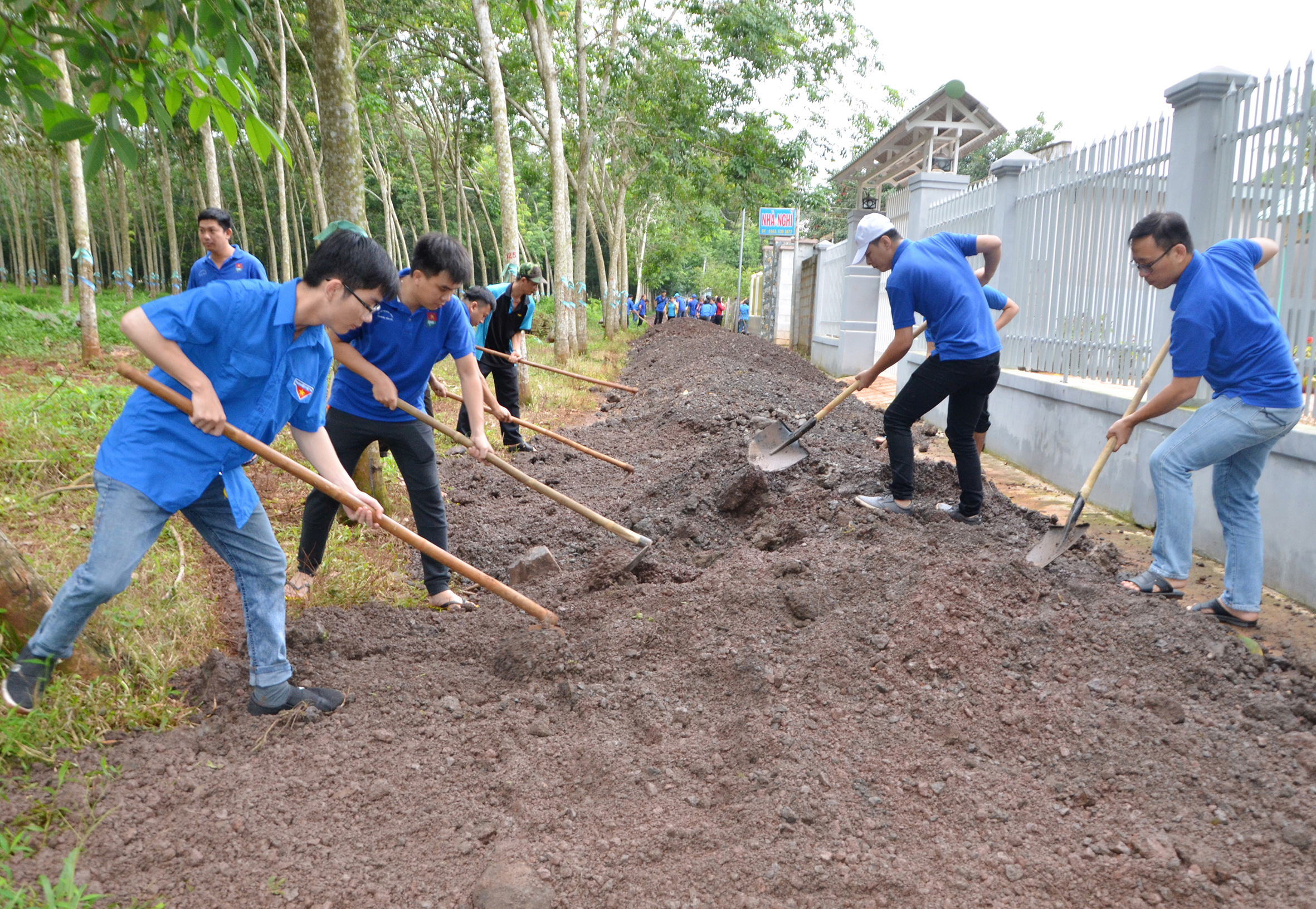 Đoàn viên thanh niên tình nguyện tham gia làm đường giao thông ở tổ 6, ấp Đức Trung, xã Bình Ba, huyện Châu Đức.