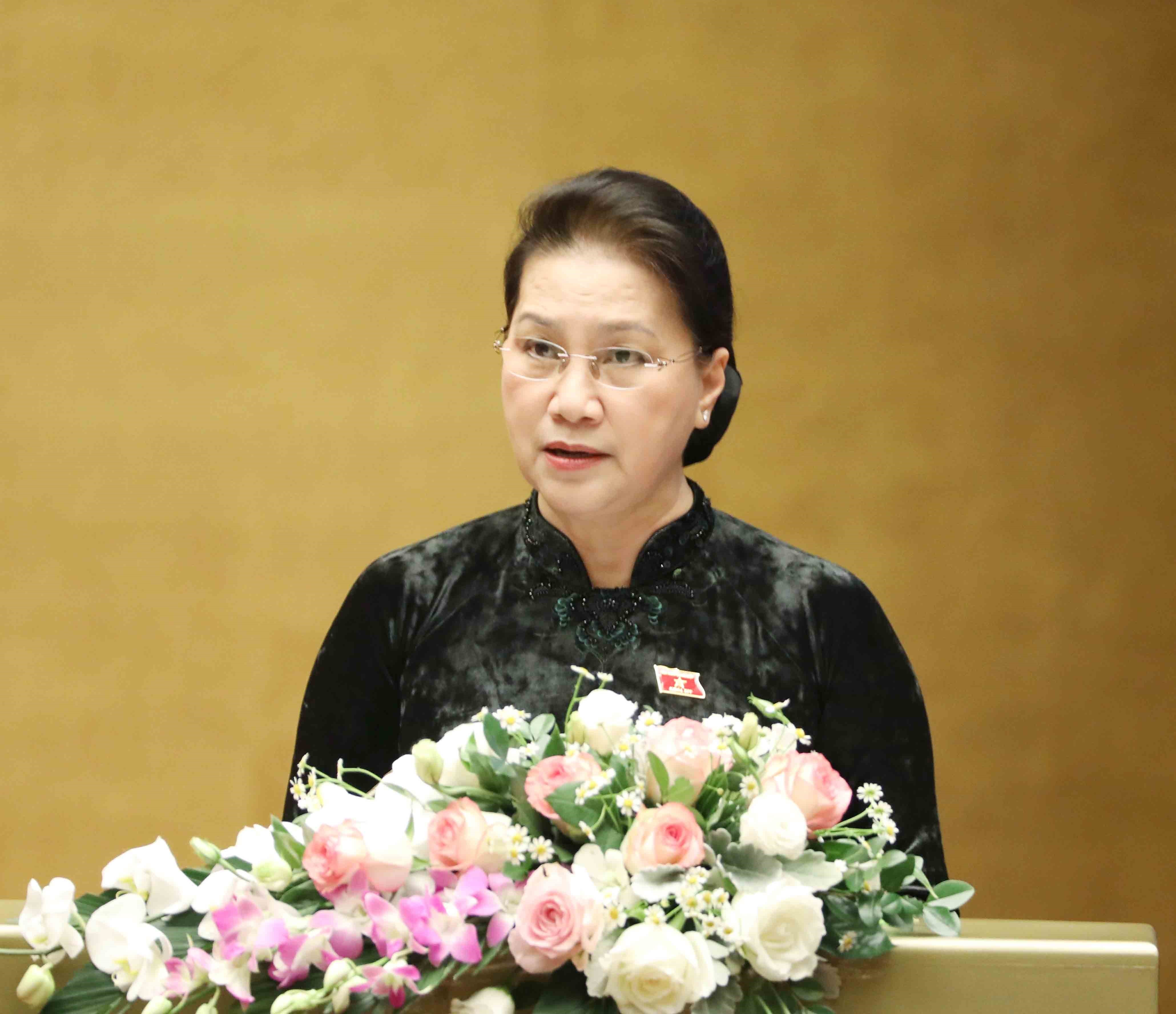 Chủ tịch Quốc hội Nguyễn Thị Kim Ngân phát biểu bế mạc Kỳ họp.  Ảnh: PHƯƠNG HOA 