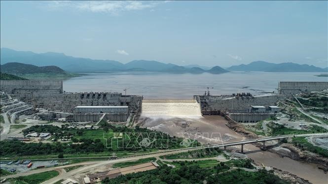 Toàn cảnh công trình xây dựng đập thủy điện Đại Phục Hưng ở Guba, Ethiopia ngày 20/7/2020.