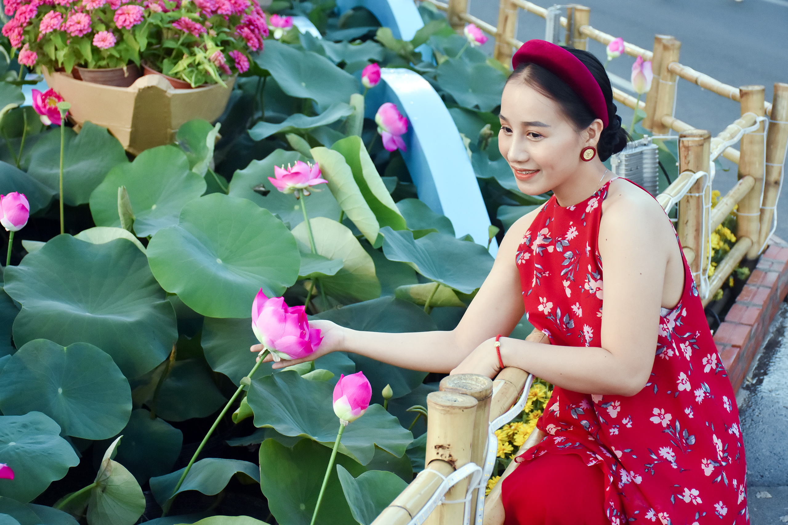 Tiểu cảnh “ao sen” cũng được rất nhiều người chọn lựa để lưu lại những khoảnh khắc đẹp.