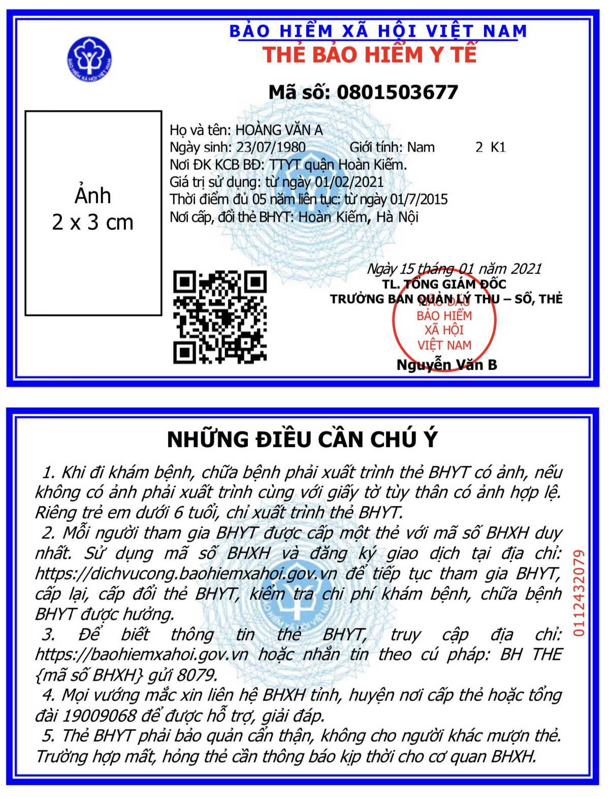 Mặt trước và mặt sau mẫu thẻ BHYT mới.