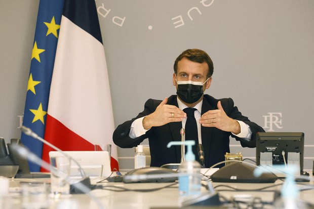 Tổng thống Pháp Emmanuel Macron phát biểu tại Paris, Pháp,  ngày 18/2/2021. 