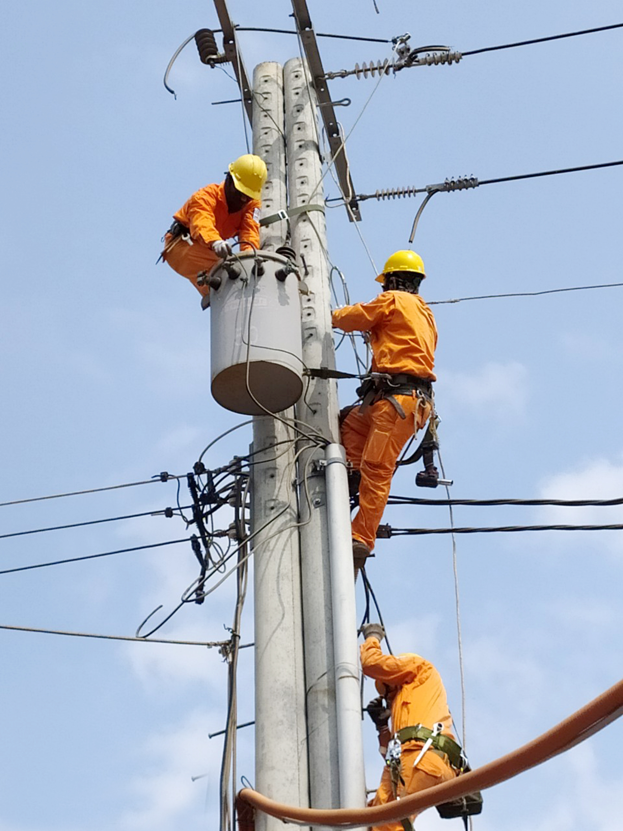 Nhân viên Điện lực TP. Vũng Tàu lắp mới trạm biến áp Gò Găng.