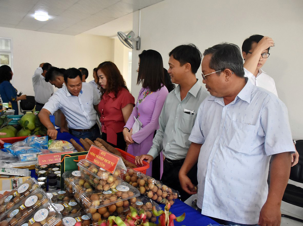 Các đại biểu tham quan các sản phẩm của một số HTX tiêu biểu trên địa bàn tỉnh.