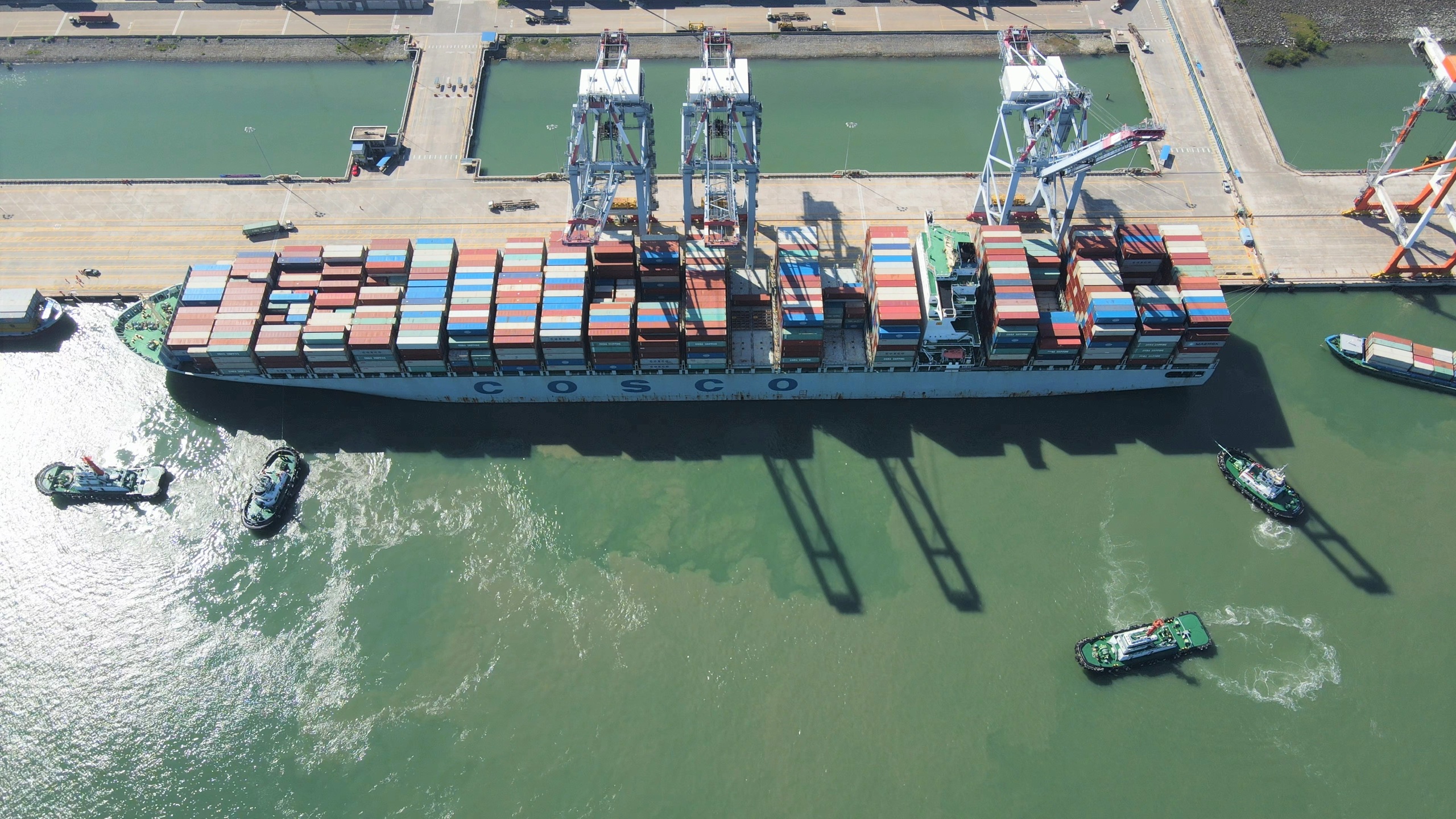 Tàu COSCO HELLAS 096S vào CMIT để xếp dỡ gần 2.000 container trực tiếp đi Mỹ.