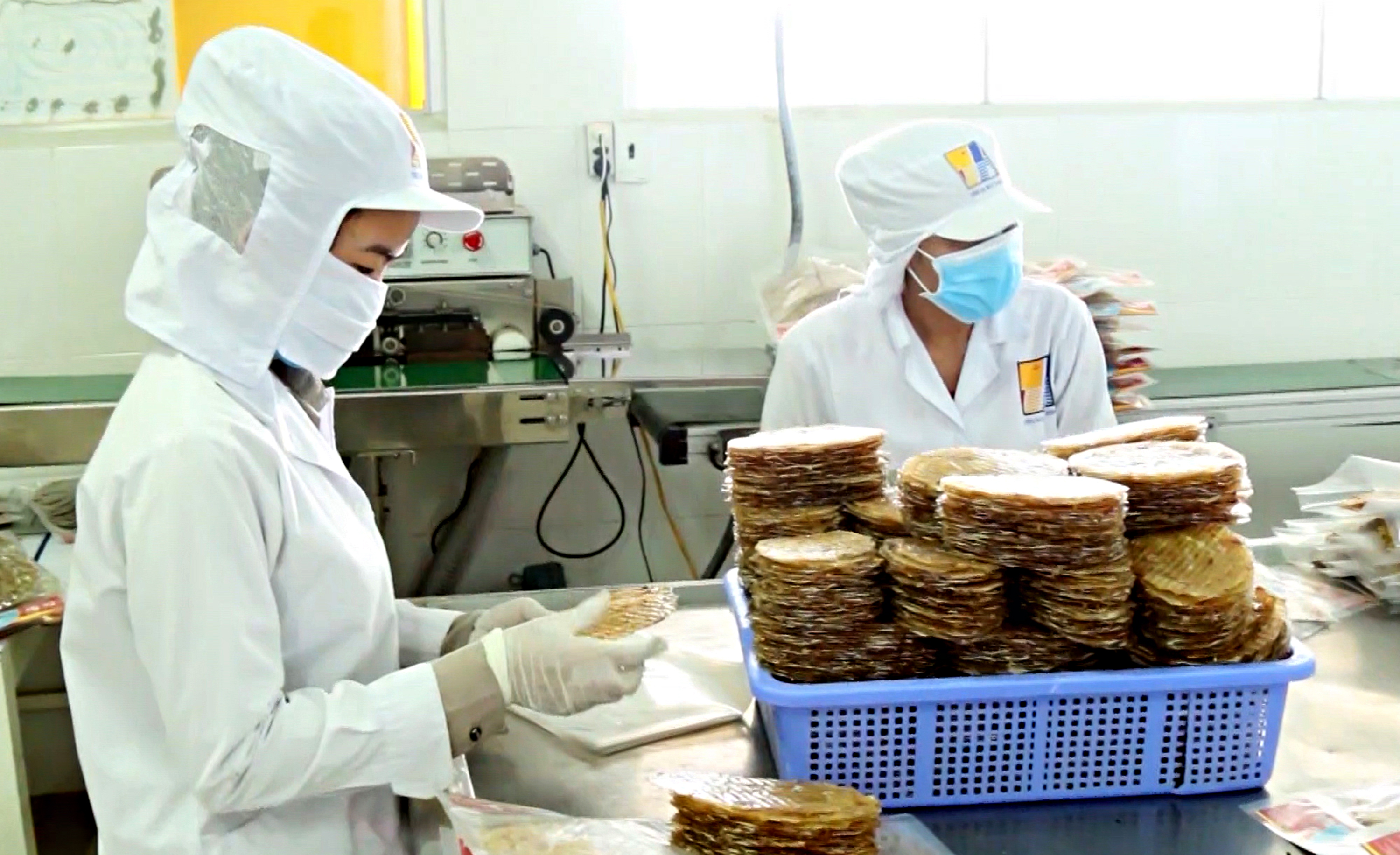 Công nhân Công ty CP Sản xuất dịch vụ và Thương mại Thuận Huệ sản xuất cá chai khô xuất khẩu tại xưởng (xã Lộc An, huyện Đất Đỏ).