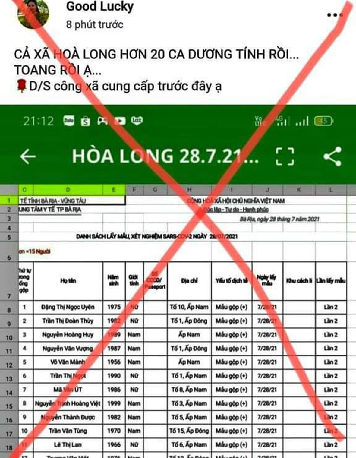 Thông tin chị H.đăng lên mạng Zalo không chính xác.
