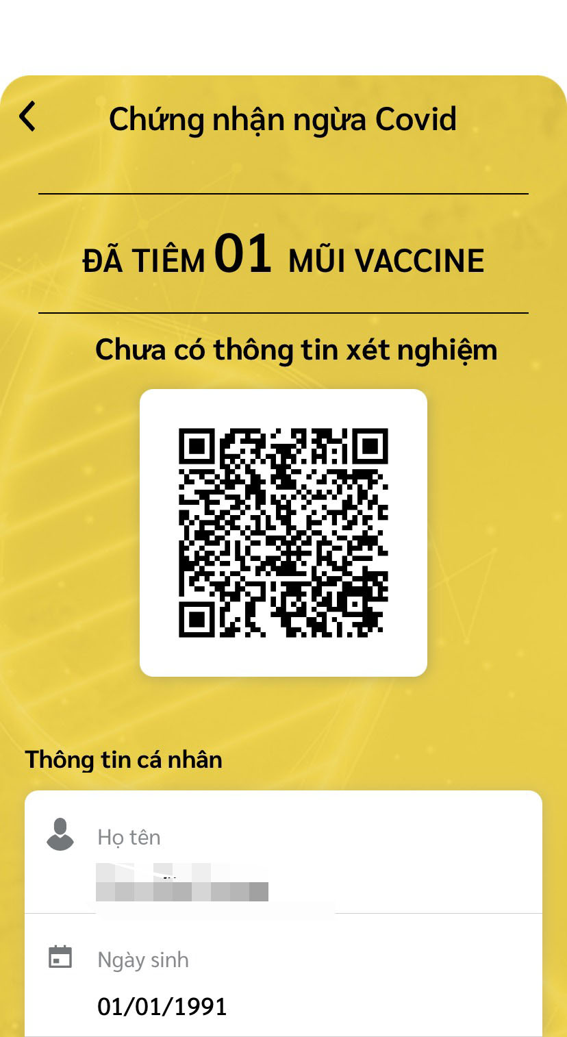 Giấy chứng nhận tiêm ngừa COVID-19 điện tử của một trường hợp bị cập nhật sai ngày, tháng.