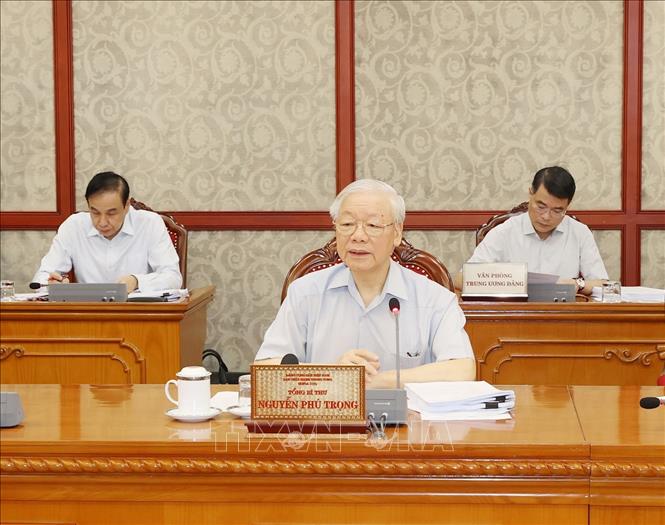 Tổng Bí thư Nguyễn Phú Trọng phát biểu kết luận cuộc họp. Ảnh: TTXVN