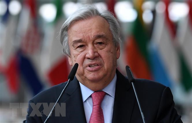 Tổng Thư ký Liên hợp quốc Antonio Guterres phát biểu tại Brussel, Bỉ.