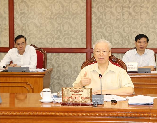 Tổng Bí thư Nguyễn Phú Trọng phát biểu kết luận cuộc họp. Ảnh: TTXVN