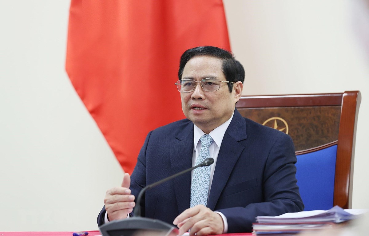 Thủ tướng Phạm Minh Chính phát biểu tại buổi điện đàm với bà  Aurélia Nguyen, Giám đốc điều hành Chương trình COVAX. 