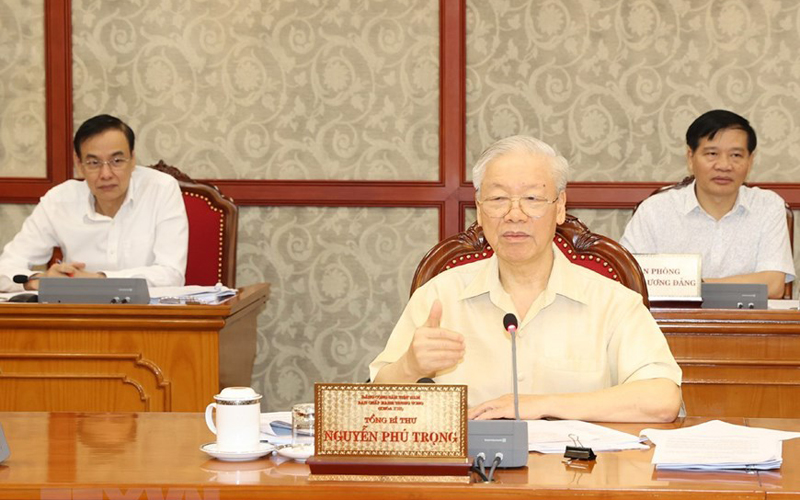 Tổng Bí thư Nguyễn Phú Trọng phát biểu kết luận cuộc họp Bộ Chính trị, Ban Bí thư. Ảnh: TTXVN