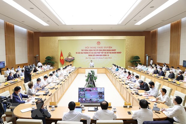 Quang cảnh Hội nghị tại điểm cầu Trụ sở Chính phủ. Ảnh: TTXVN