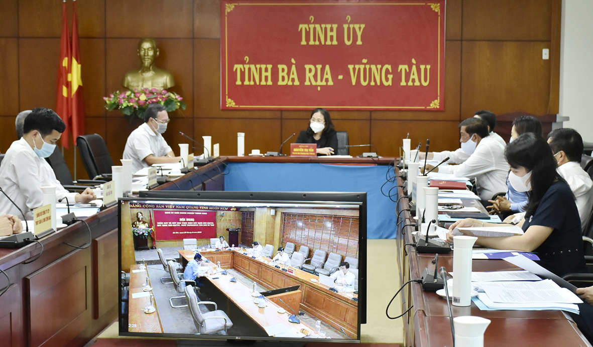 Quang cảnh hội nghị tại điểm cầu Ban Tuyên giáo Tỉnh ủy.