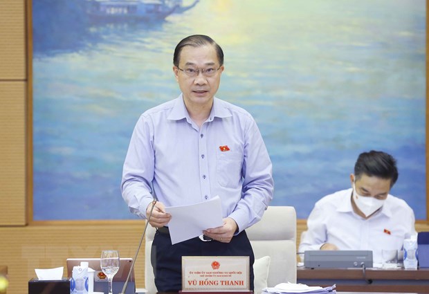 Chủ nhiệm Ủy ban Kinh tế của Quốc hội Vũ Hồng Thanh trình bày báo cáo thẩm tra. Ảnh: TTXVN