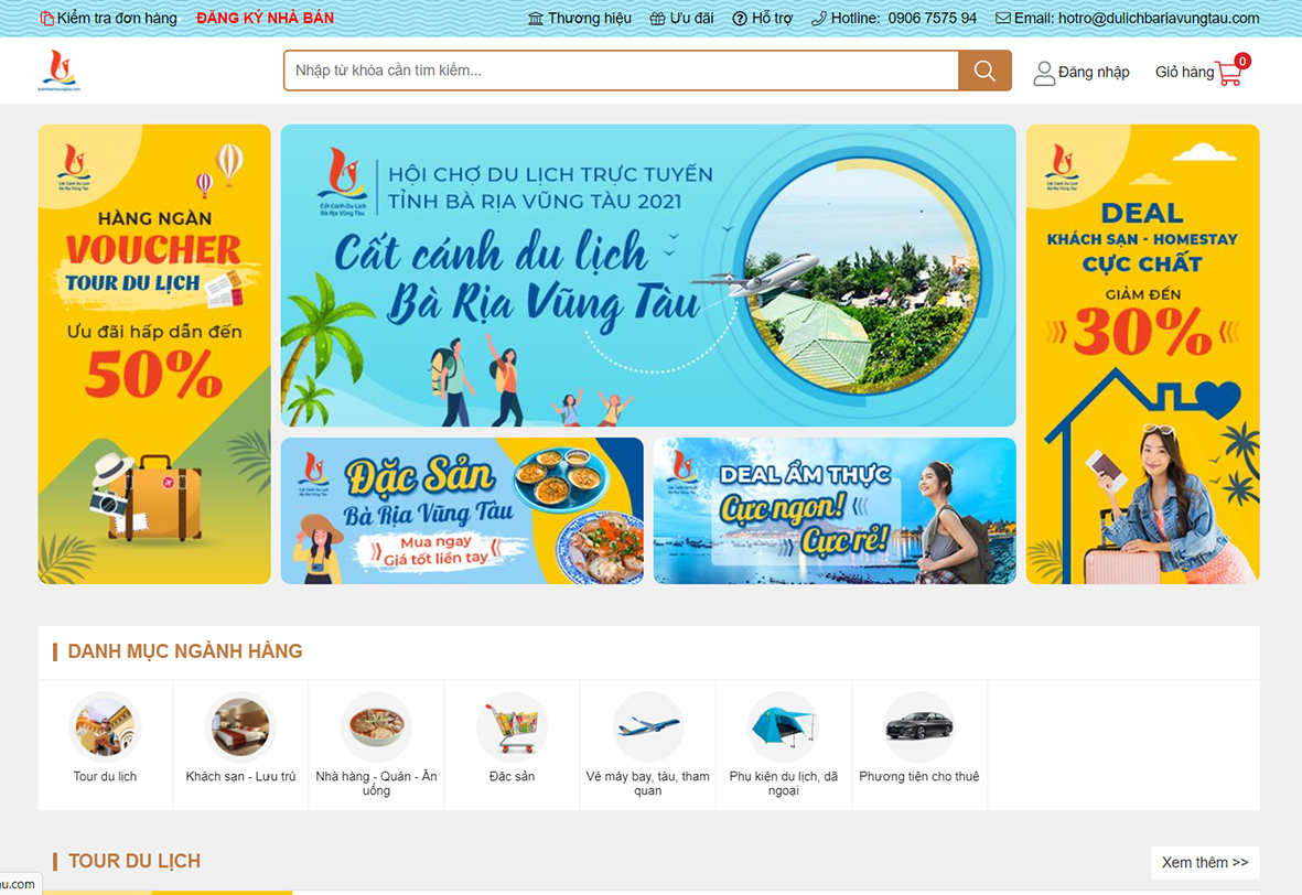 Giao diện Sàn thương mại điện tử du lịch dulichbariavungtau.com.