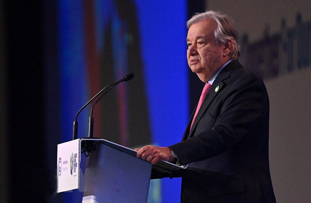 Tổng Thư ký Liên hợp quốc Antonio Guterres phát biểu tại phiên khai mạc Hội nghị thượng đỉnh các nhà lãnh đạo thế giới trong khuôn khổ Hội nghị COP26.