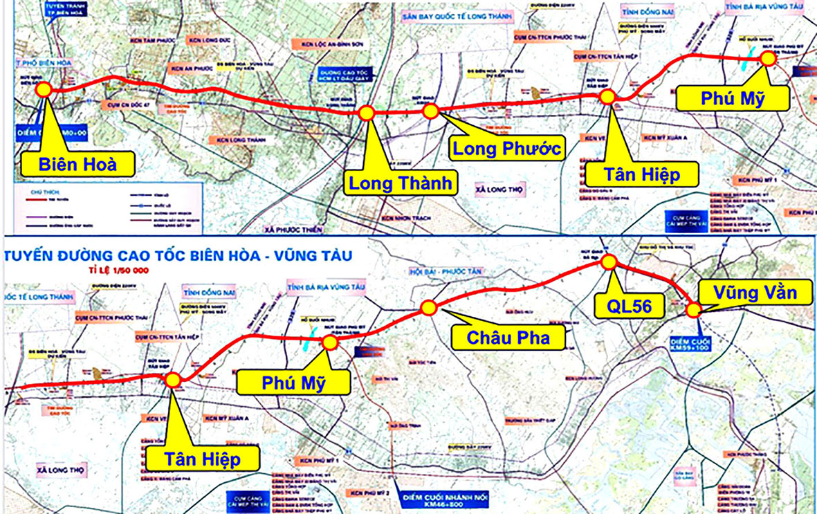 Sơ đồ cao tốc Biên Hòa - Vũng Tàu.