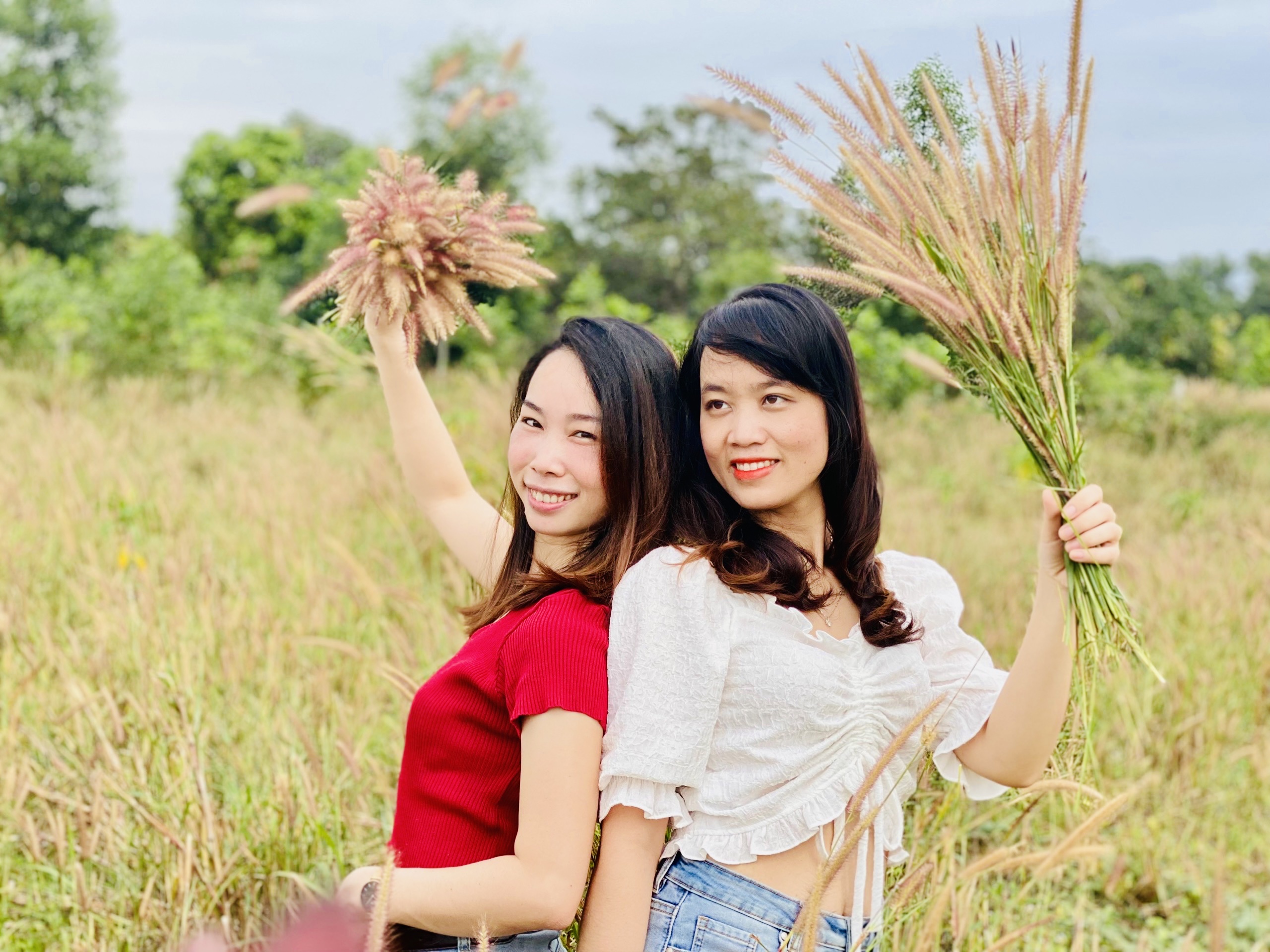 Nhiều chị em diện đồ đẹp để chụp hình với cỏ lau.