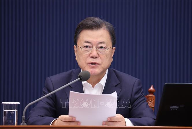 Tổng thống Hàn Quốc Moon Jae-in phát biểu  tại cuộc họp ở Seoul (Hàn Quốc).