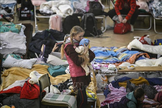 Trẻ em Ukraine sơ tán tránh xung đột tại một trường học ở Przemysl, gần biên giới Ukraine-Ba Lan, ngày 14/3/2022.