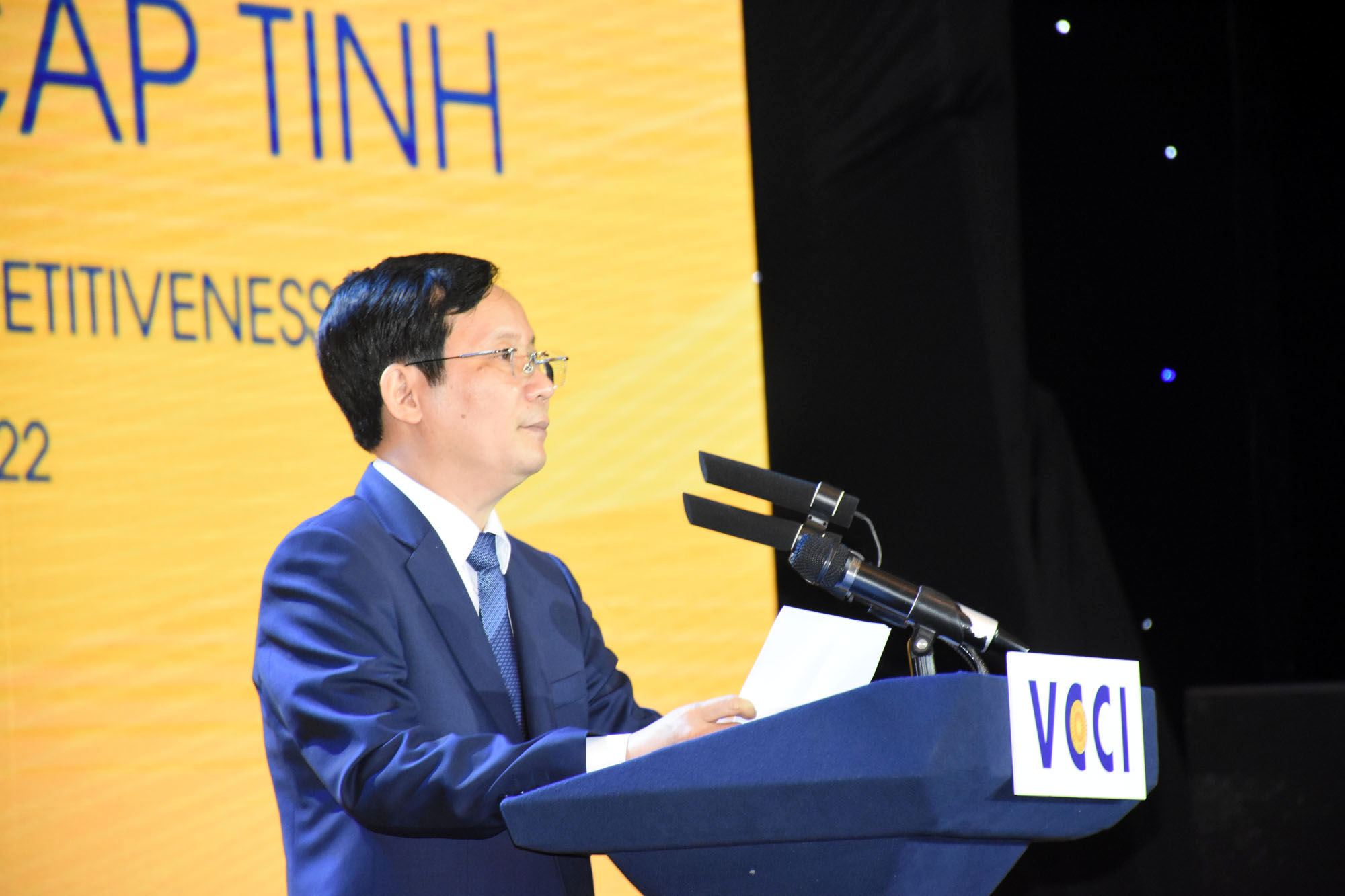 Ông Phạm Tấn Công, Chủ tịch VCCI Việt Nam phát biểu chào mừng tại lễ công bố chỉ số năng lực cạnh tranh cấp tỉnh năm 2021.