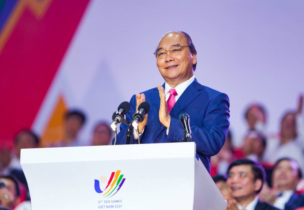 Chủ tịch nước Nguyễn Xuân Phúc phát biểu khai mạc SEA Games 31. Ảnh: TTO.