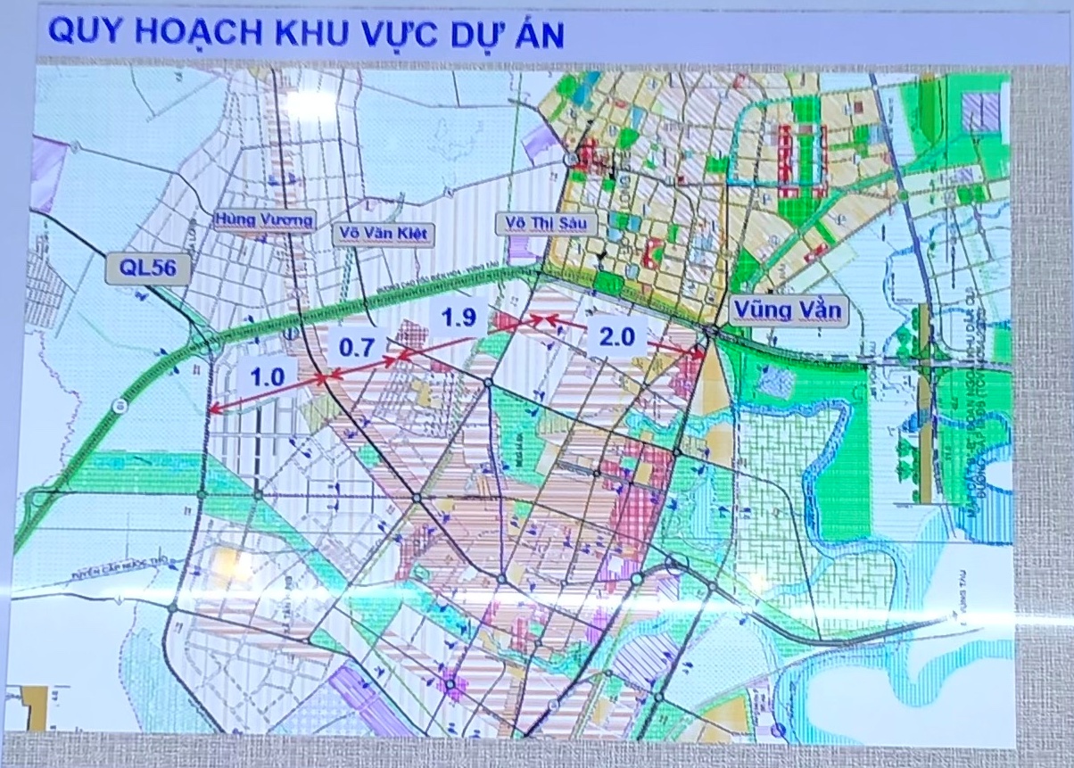 Bản đồ hướng tuyến dự án tuyến giao thông kết nối với đường cao tốc  Biên Hòa - Vũng Tàu.