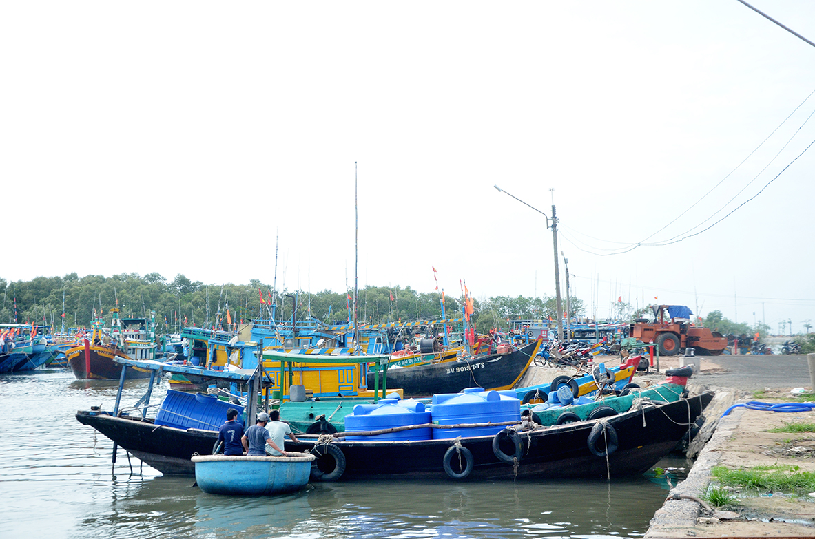 Giá xăng tăng kéo theo chi phí đầu vào tăng cao, ngư dân đành cho tàu nằm bờ. Trong ảnh: Tàu cá của ngư dân Lộc An neo đậu tại cảng Lộc An (huyện Đất Đỏ).