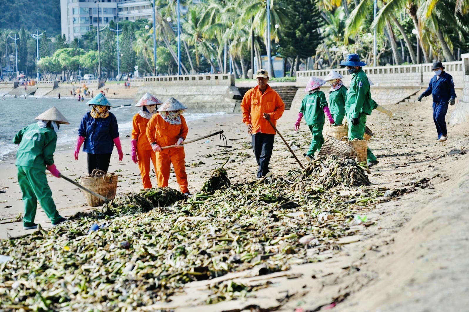 Công nhân VESCO thu gom rác tại khu vực Bãi Trước (TP. Vũng Tàu).