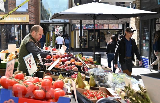 Khách hàng mua sắm tại một chợ rau quả ở London, Anh.