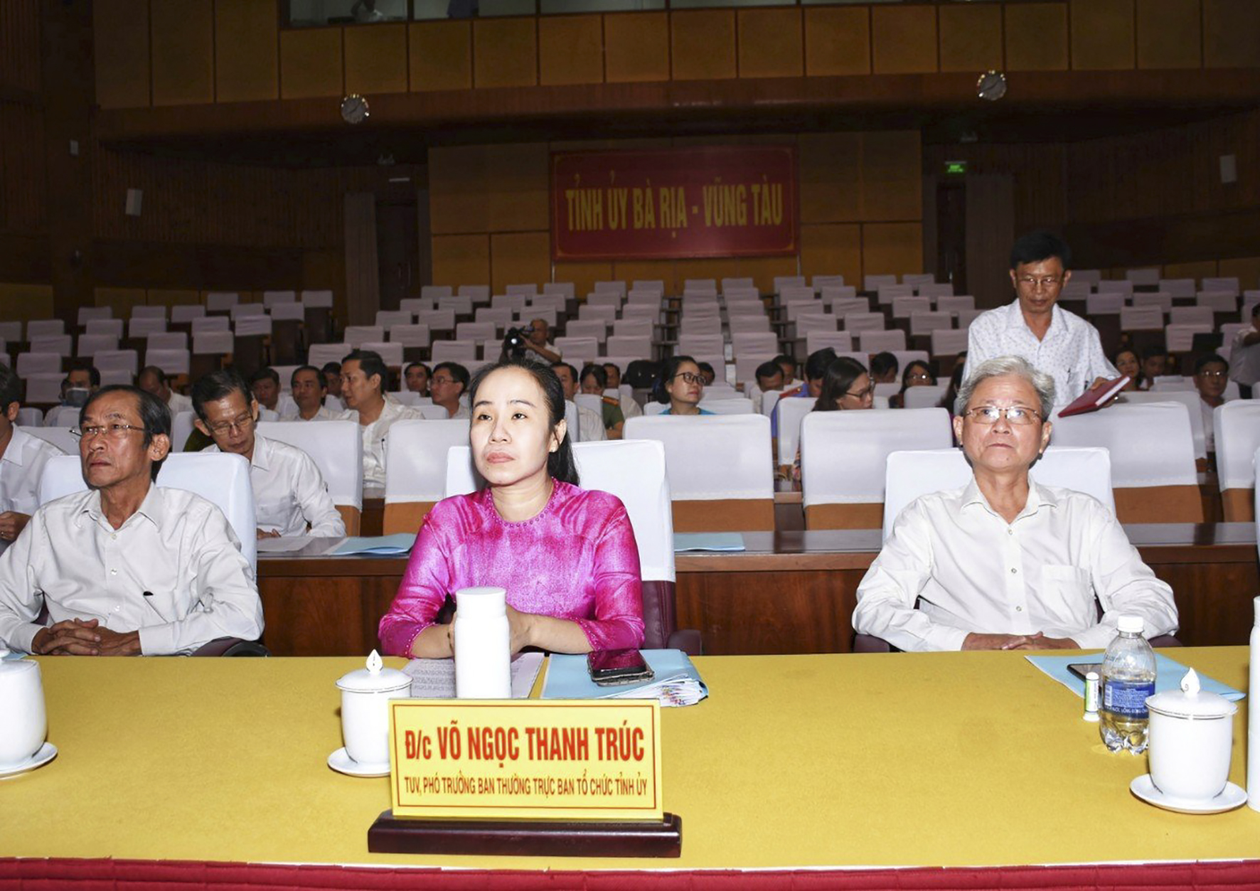 Các đại biểu tham dự hội nghị tại điểm cầu Hội trường Trung tâm Hành chính - Chính trị tỉnh Bà Rịa-Vũng Tàu.