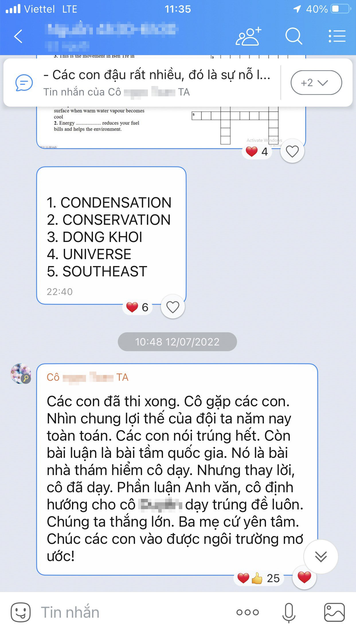 Một tin nhắn cô Ng. gửi cho nhóm phụ huynh với lời lẽ được cho là phóng đại.