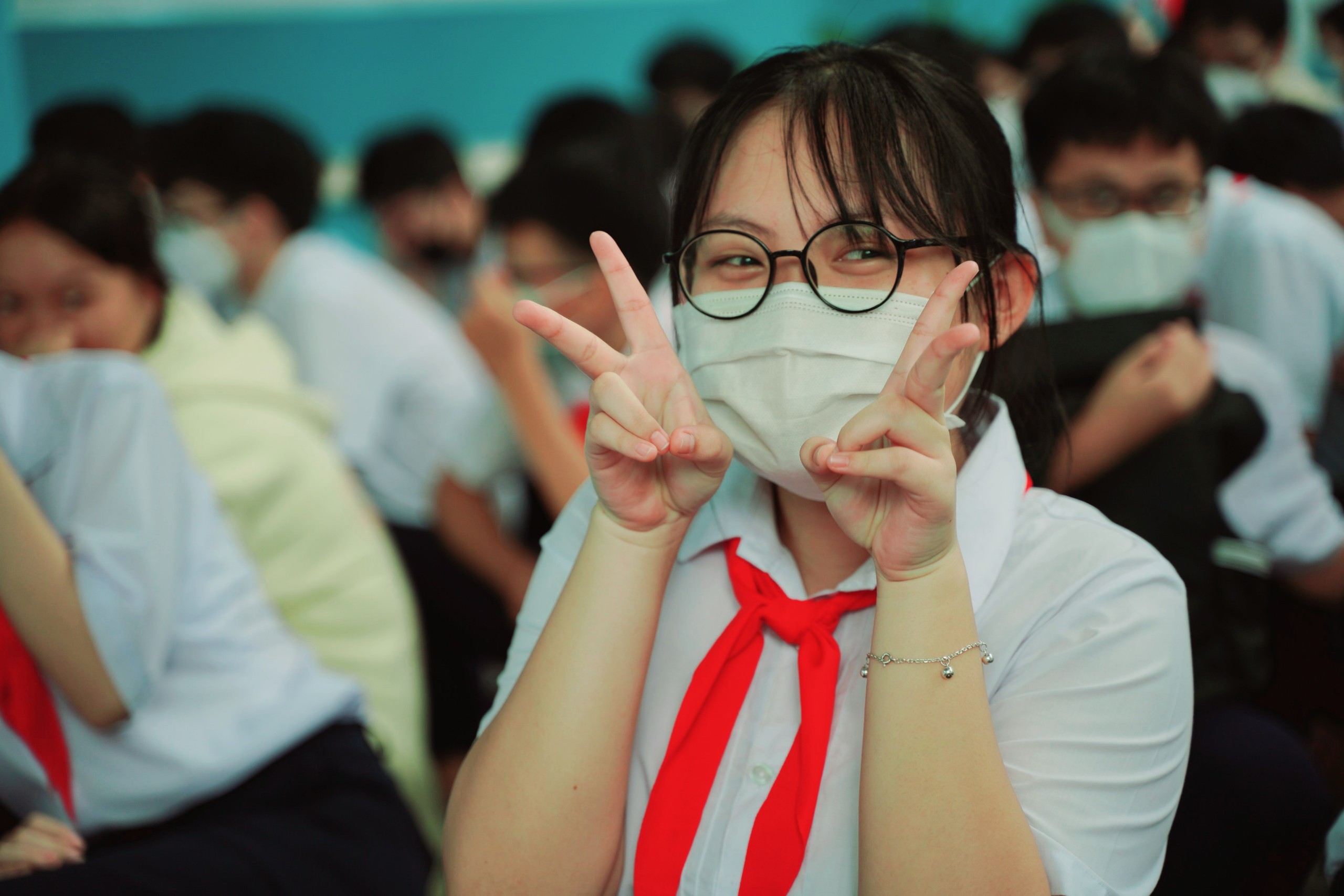 HS Trường THCS Duy Tân phấn khởi trong ngày tựu trường.